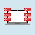 Hacker internet computer security technology flat concept. Hacker activity computer.Alert notification on laptop computer vector,