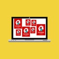 Hacker internet computer security technology flat concept. Hacker activity computer.Alert notification on laptop computer ,