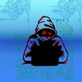 Hacker internet crime cyber-crime scam. Vector. Cartoon. Royalty Free Stock Photo