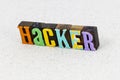 Hacker internet data security network letterpress phishing malware attack