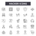 Hacker line icons, signs, vector set, outline illustration concept