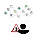 Hacker and link network. security warning