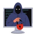 Hacker looking out from computer screen