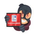 Hacker in Mask and Gloves Trying to Access Document Folder Vector Illustration Royalty Free Stock Photo