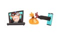 Hacker in Mask Stealing Money Using Laptop Vector Set