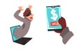 Hacker in Mask Stealing Money Using Laptop Vector Set