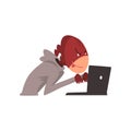 Hacker in Mask Trying Hack System Using Laptop, Internet Crime, Computer Security Technology Cartoon Vector Illustration Royalty Free Stock Photo