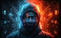 Hacker masked embedded in computer CPU Central core printed circuit board metaphor Royalty Free Stock Photo