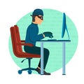 Hacker Operating A Personal Computer Vector Icon Illustration. Hacker And Technology Concept White Isolated. Royalty Free Stock Photo