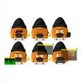 A Hacker orange pencil case character mascot with