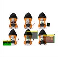 A Hacker orange pencil sharpener character mascot with