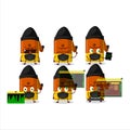 A Hacker orange pencil sharpener table character mascot with