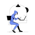 Hacker phishing with laptop computer stealing confidential data, personal information, user login, password, document