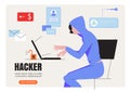 Hacker phishing with laptop computer stealing confidential data, personal information, user login, password, document