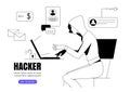 Hacker phishing with laptop computer stealing confidential data, personal information, user login, password, document