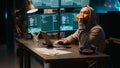 Hacker programmer coding system late at night Royalty Free Stock Photo