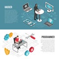 Hacker Programmer Isometric Banners