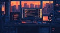 Hacker programming station coding during a dystopian sunset Royalty Free Stock Photo