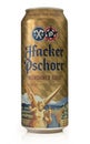 Hacker-Pschorr Munchner gold german lager filtered beer can packaging isolated on white background