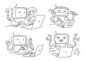 Hacker robot set 404 sketch. Hacking a computer. Royalty Free Stock Photo