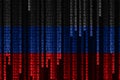 Hacker Russia. Digital Russian flag and a binary background cybersecurity concept with 0 and 1. Computer hacker Russia.