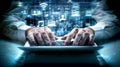 The Hacker's Illuminated Keyboard.AI generated image Royalty Free Stock Photo