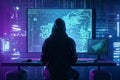 hacker front of his computer committing digital cybercrime. Generative AI