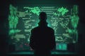 hacker silhouette in front of monitors hacks servers illustration Generative AI