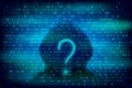 Hacker silhouette with question symbol on the blue background wi