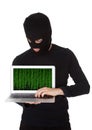 Hacker stealing data from a laptop Royalty Free Stock Photo