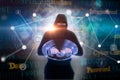 Hacker stealing information. Computer hacking concept. Network security. Computer crimen. Royalty Free Stock Photo
