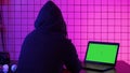 Hacker stealing personal information through data in order to scamming ransom. Green Screen Mock-up Display.