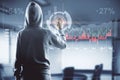 Hacker and stock market screen Royalty Free Stock Photo