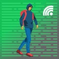 Hacker student walking vector illustration Royalty Free Stock Photo