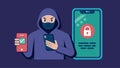 A hacker trying to bypass a biometric locked phone but being rejected as their face does not match the preregistered