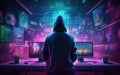 A hacker types a digital code on a laptop keyboard to infiltrate the cyberspace of a network. protection against hacker Royalty Free Stock Photo