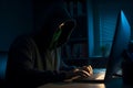 Hacker typing computer. Concept of cybercrime, cyberattack, dark web. AI generated Royalty Free Stock Photo
