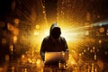 Hacker typing computer. Concept of cybercrime, cyberattack, dark web. AI generated Royalty Free Stock Photo