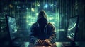 Hacker typing computer. Concept of cybercrime, cyberattack, dark web. AI generated Royalty Free Stock Photo