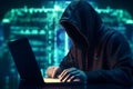 Hacker typing computer. Concept of cybercrime, cyberattack, dark web. AI generated Royalty Free Stock Photo