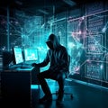 Hacker typing computer. Concept of cybercrime, cyberattack, dark web. AI generated Royalty Free Stock Photo