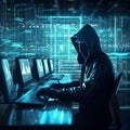 Hacker typing computer. Concept of cybercrime, cyberattack, dark web. AI generated Royalty Free Stock Photo