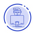 Hacker, User, Gamer, Programmer Blue Dotted Line Line Icon