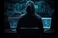 Hacker using abstract laptop with binary code digital interface, cyber war Hacking, and malware concept Royalty Free Stock Photo