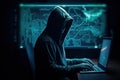 Hacker using abstract laptop with binary code digital interface, cyber war Hacking, and malware concept Royalty Free Stock Photo