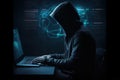 Hacker using abstract laptop with binary code digital interface, cyber war Hacking, and malware concept Royalty Free Stock Photo