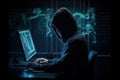 Hacker using abstract laptop with binary code digital interface, cyber war Hacking, and malware concept Royalty Free Stock Photo