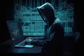 Hacker using abstract laptop with binary code digital interface, cyber war Hacking, and malware concept Royalty Free Stock Photo