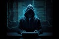 Hacker using abstract laptop with binary code digital interface, cyber war Hacking, and malware concept Royalty Free Stock Photo