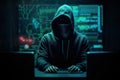 Hacker using abstract laptop with binary code digital interface, cyber war Hacking, and malware concept Royalty Free Stock Photo